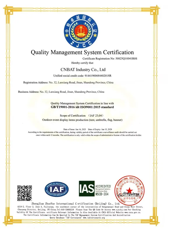 BatFlags™ ISO 9001 quality management certificate