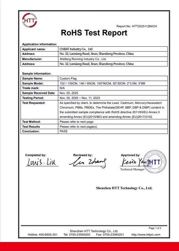 BatFlags™ RoHS material compliance document