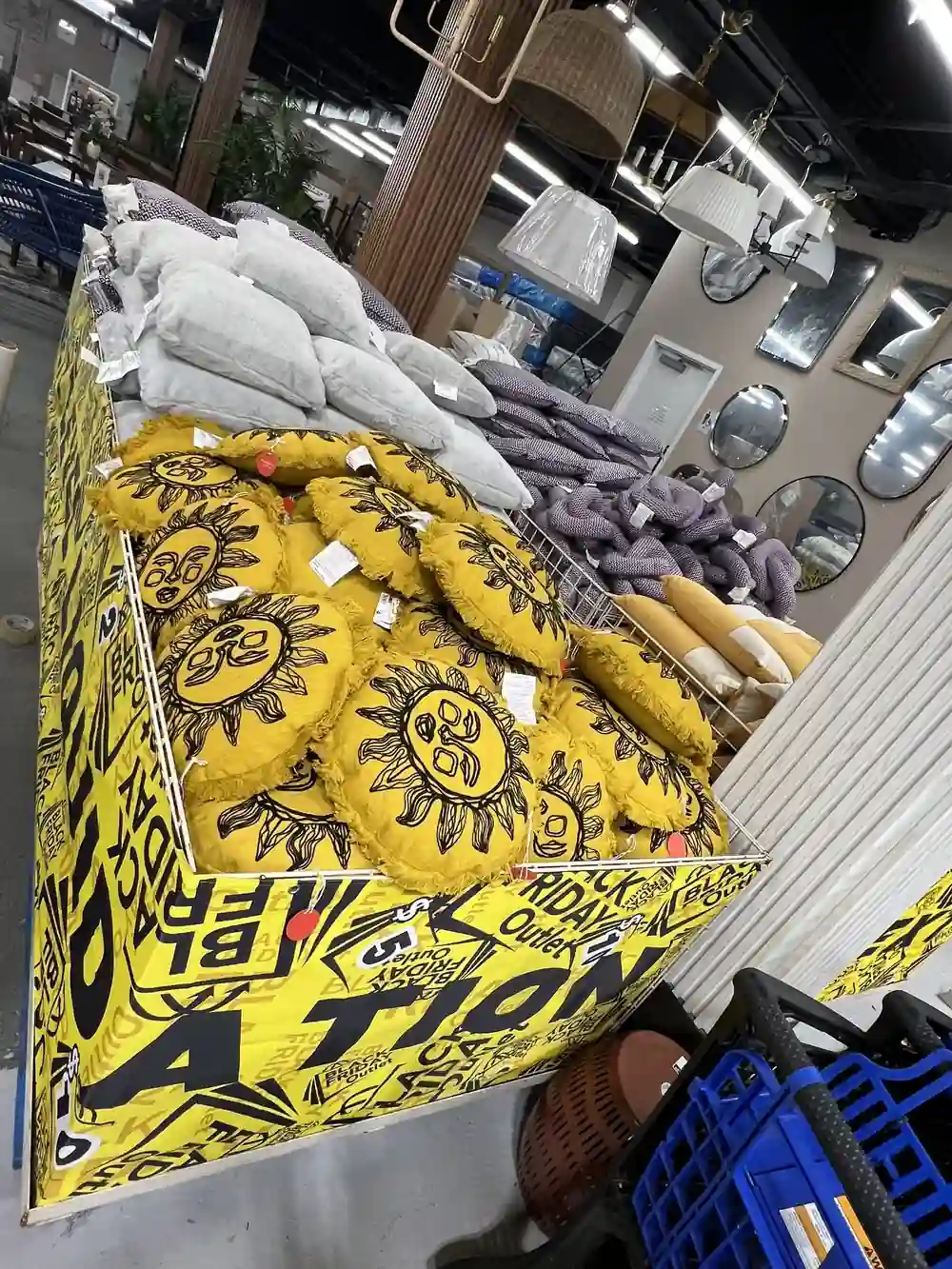 Custom promo banner wrapped around an indoor decorative pillow display